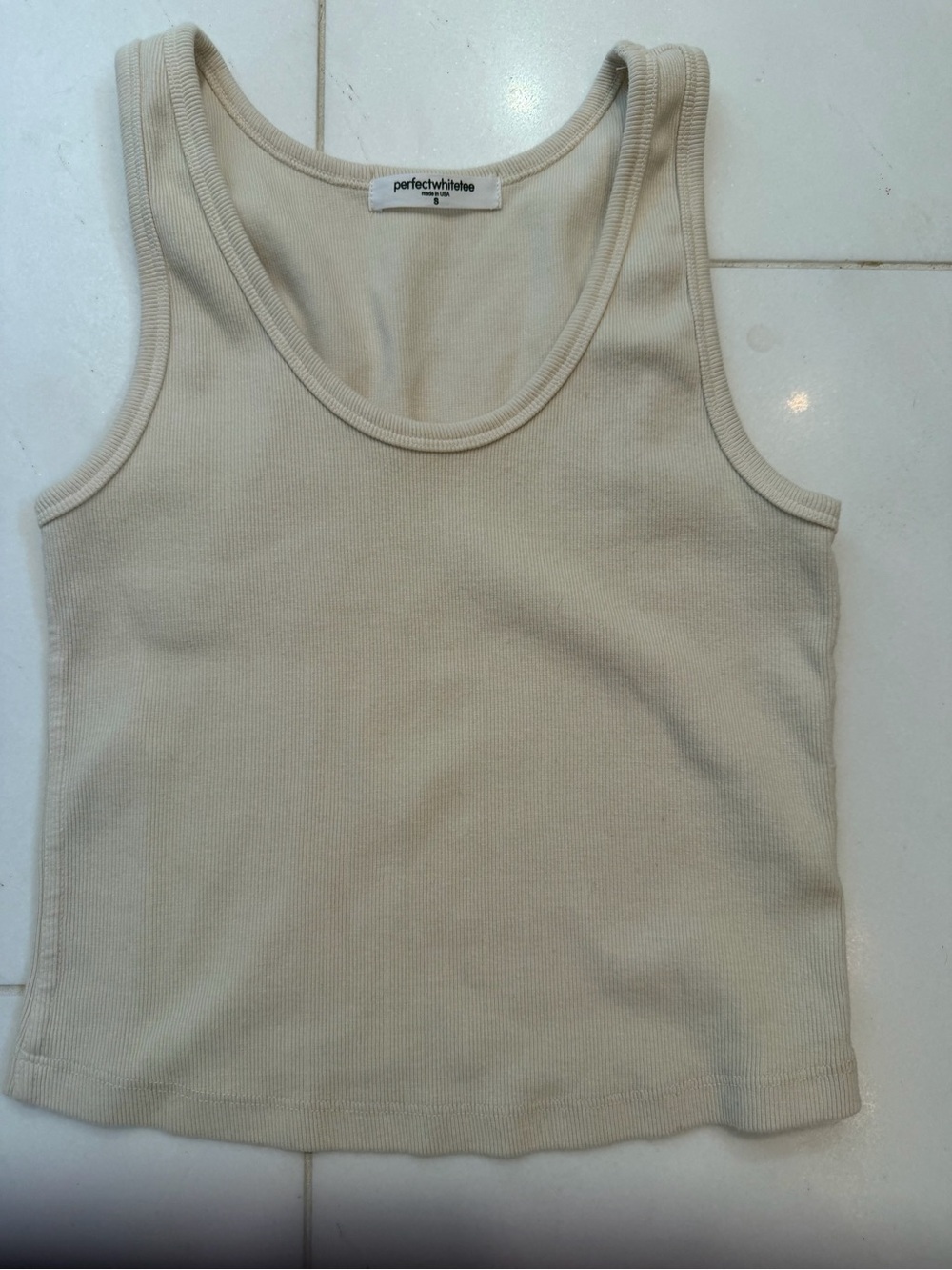 perfectwhitetee Cream Ribbed Racerback Tank Top - Picture 3 of 4
